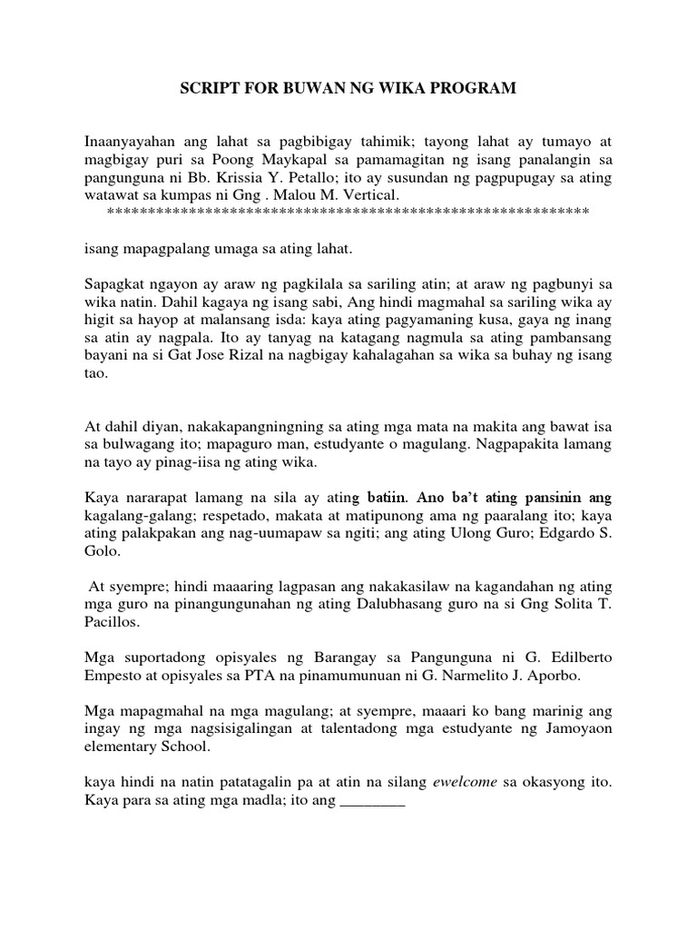 Script For Buwan Ng Wika Pdf