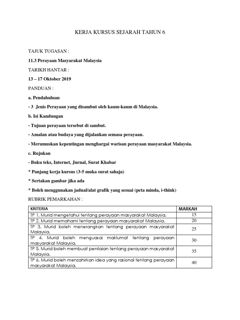 Kerja Kursus Sejarah Tahun 6 Pdf