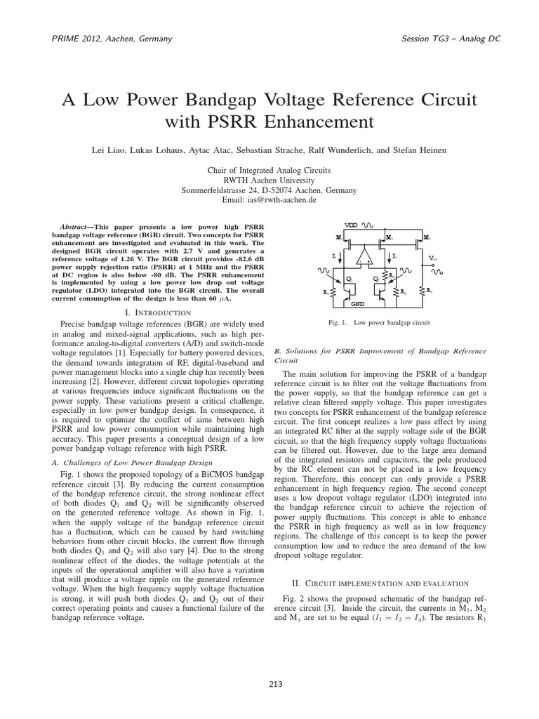 Low Power Bandgap Voltage Reference | PDF | Physical Quantities ...