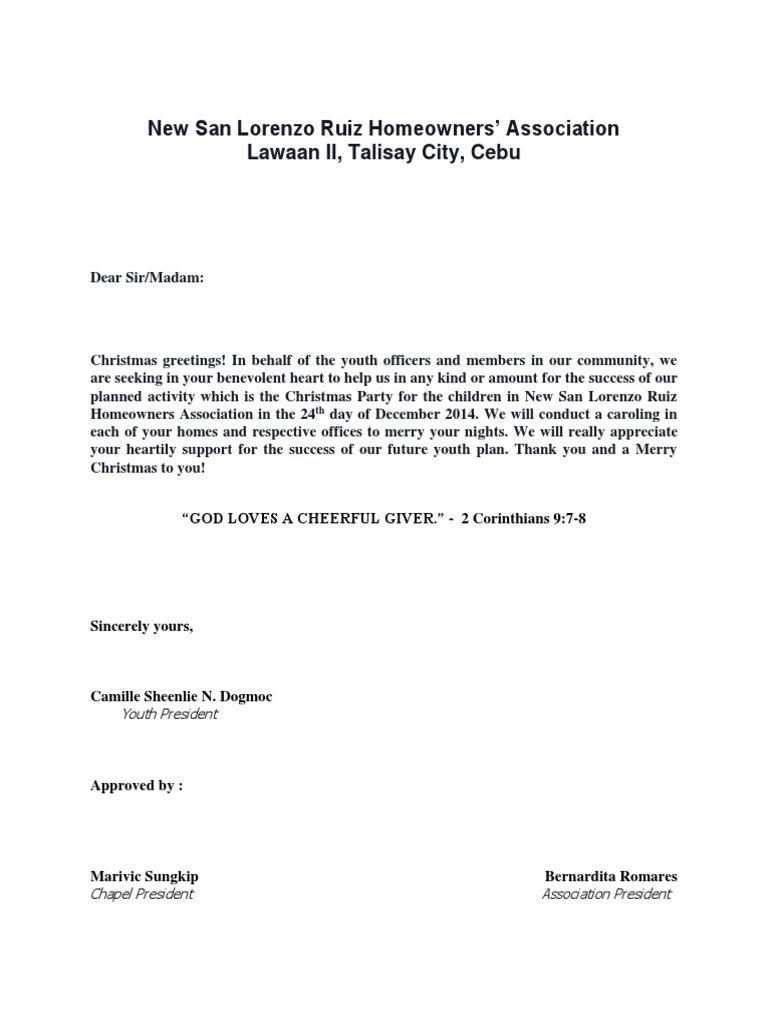 Solicitation Letter For Christmas Party - Docx Version 1  PDF