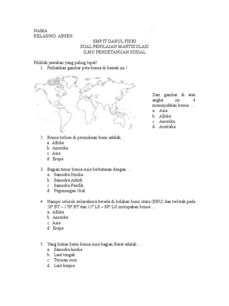 Soal Uh Kls 9 20192020 Benua Doc