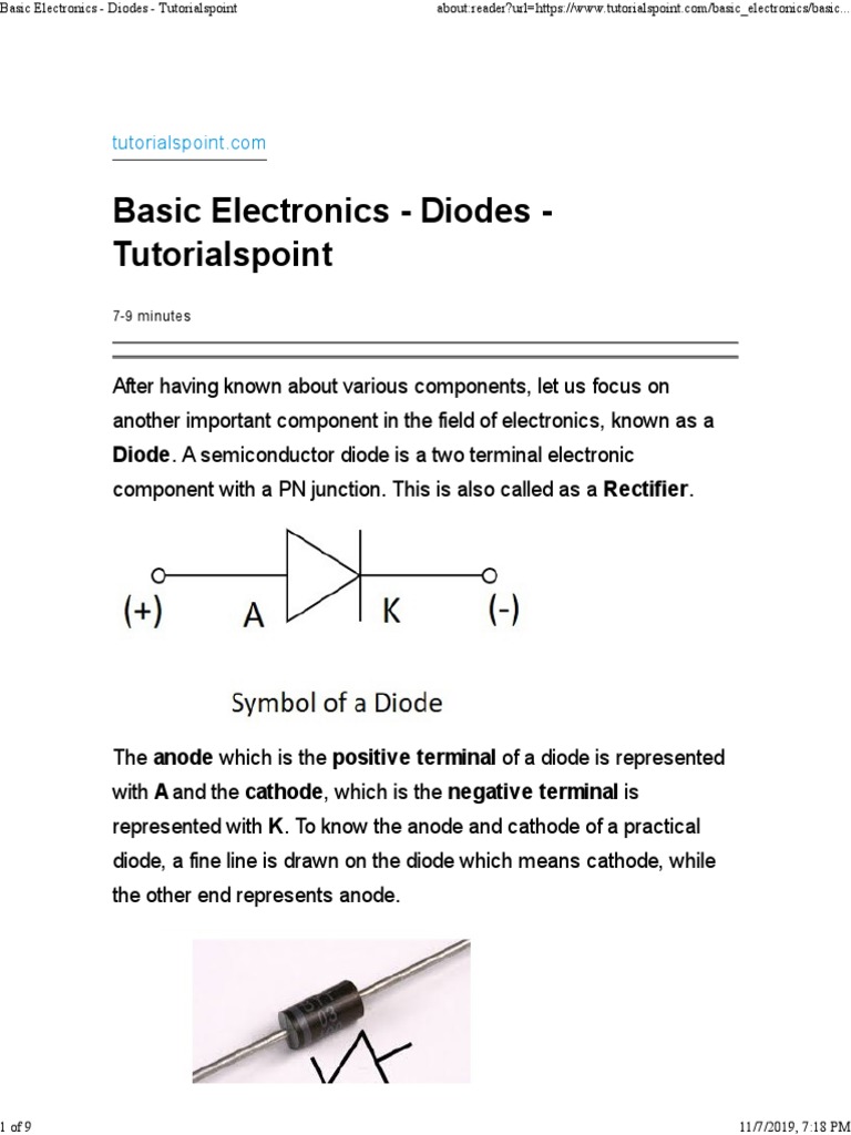 Basic Electronics Diodes Tutorialspoint PDF PN Junction Diode