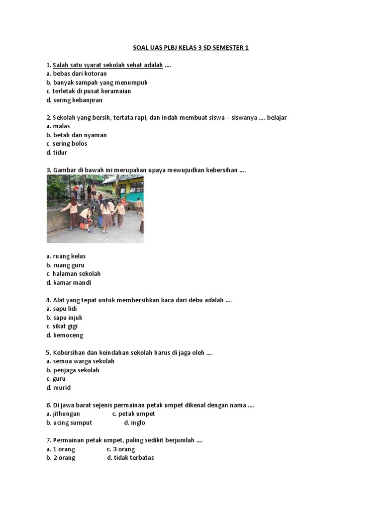 Soal Uas Plbj Kelas 3 Sd Semester 1