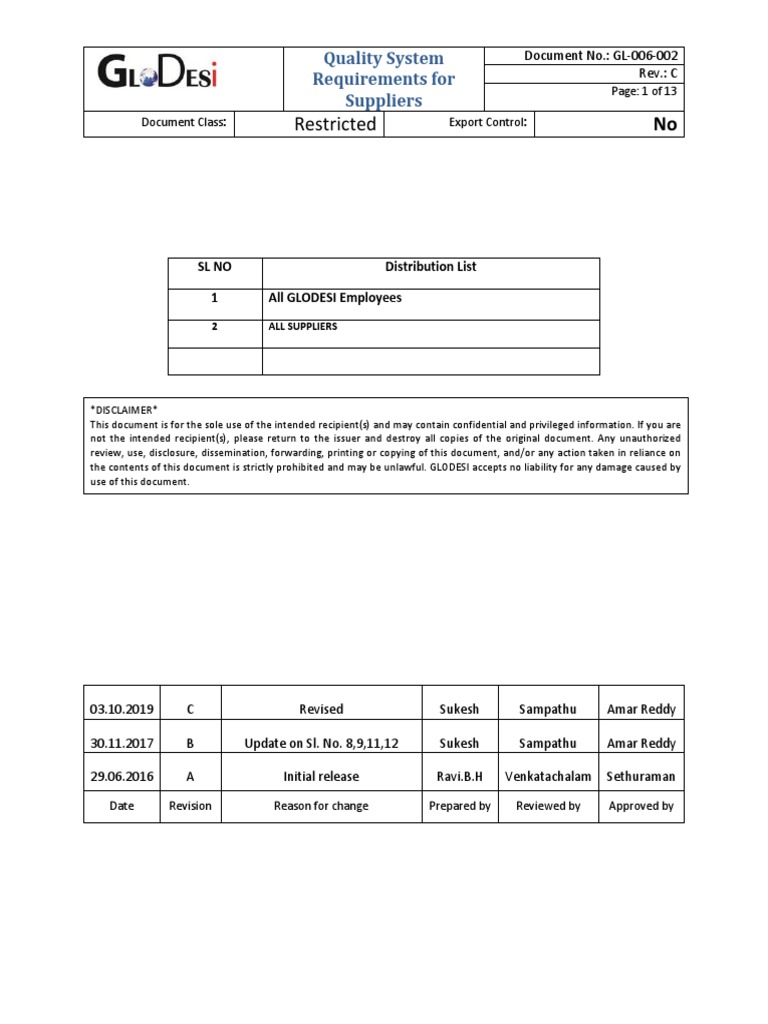 Supplier Quality System Requirements | PDF | Calibration | Supply Chain
