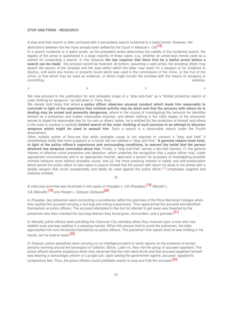 Stop and Frisk | PDF | Terry Stop | Search And Seizure