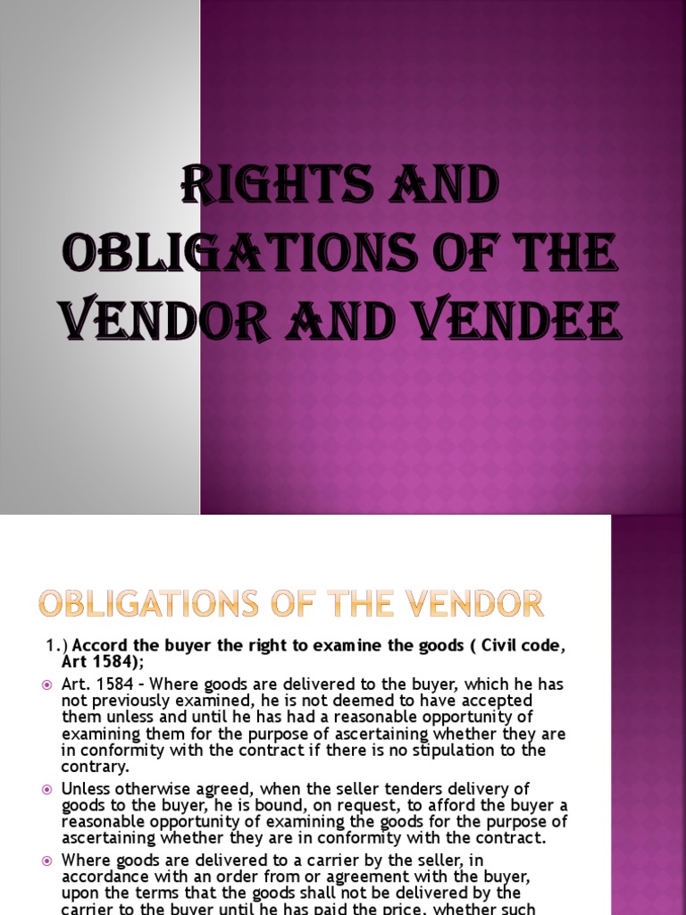 Rights and Obligations of The Vendor and Vendee PDF Breach Of