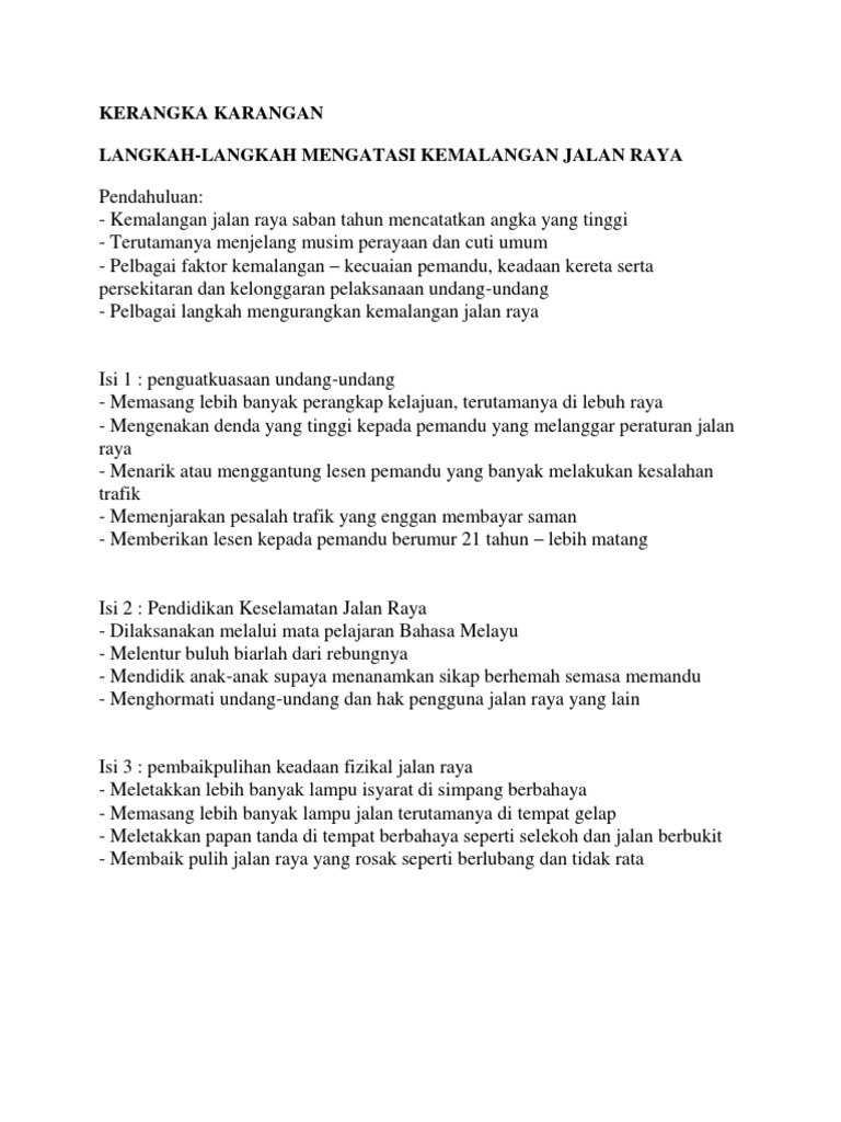 Kerangka Karangan Jlan Raya Pdf