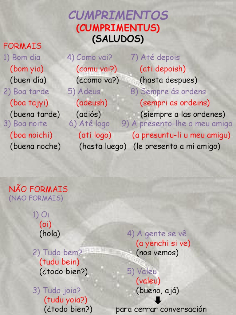 Cumprimentos e Rotina em Português | PDF | Design gráfico | Cor