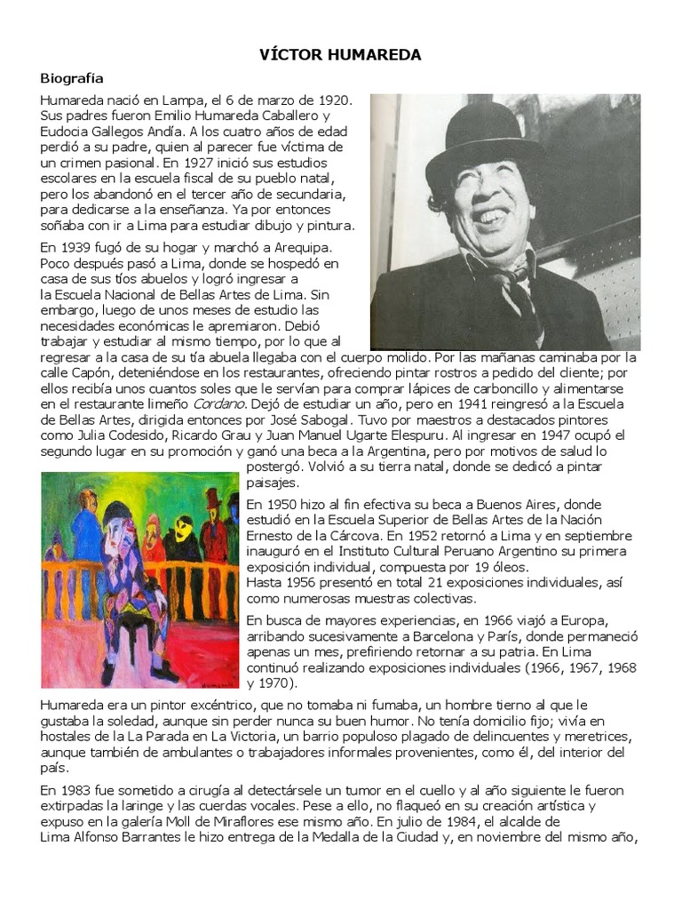Víctor Humareda, pintor peruano expresionista | PDF | Lima | Pinturas