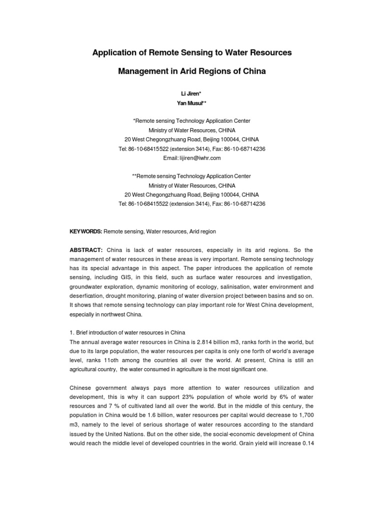 Remote Sensing in China's Water Management | PDF | Water Resources ...