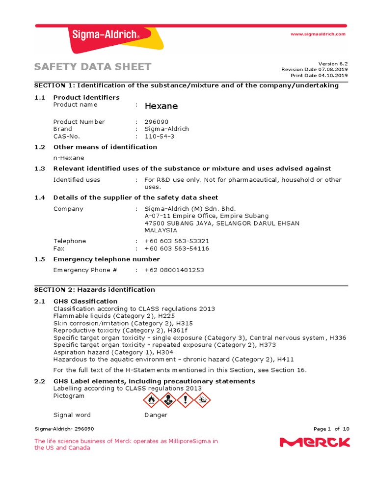 SDS Hexane PDF Toxicity Occupational Hygiene