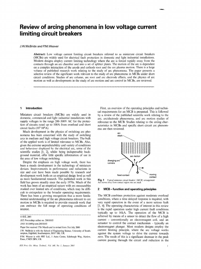 Review of Arcing Phenomena in Low Voltage Current Limiting Circuit