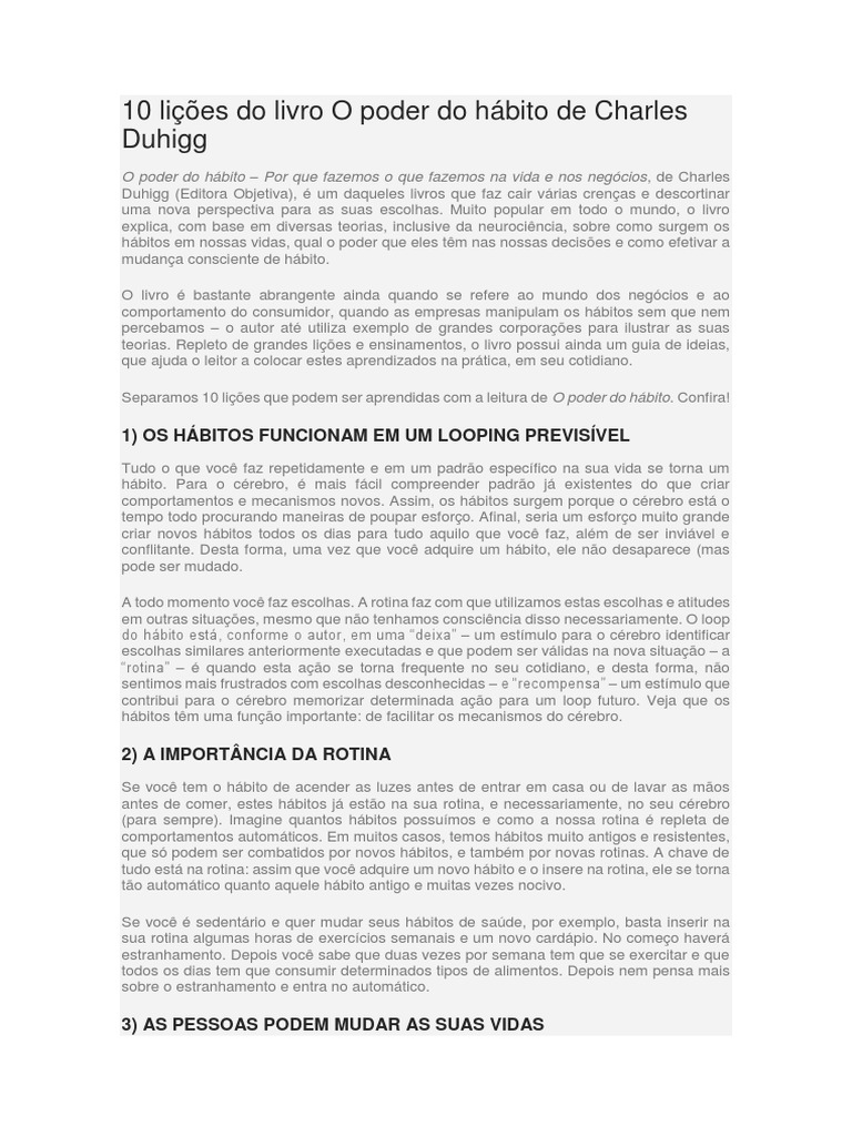 Livro - O Poder Do Hábito de Charles Duhigg | PDF | Cérebro | Vida