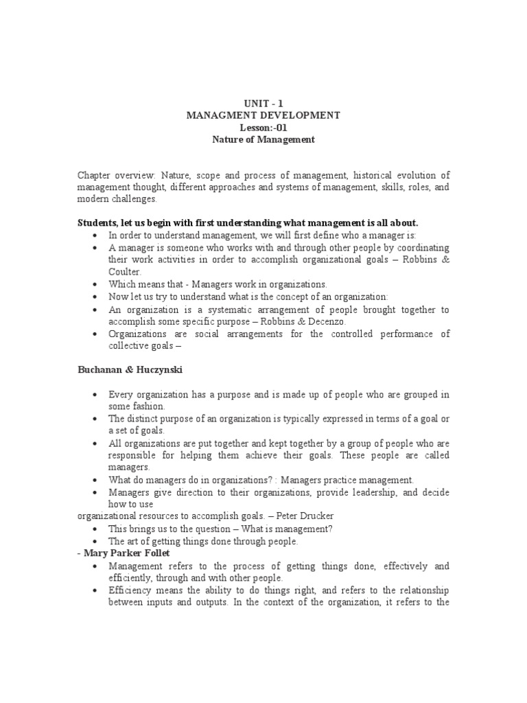 Lesson Nature of Management | PDF
