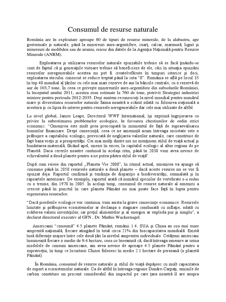 Consumul de Resurse Naturale | PDF