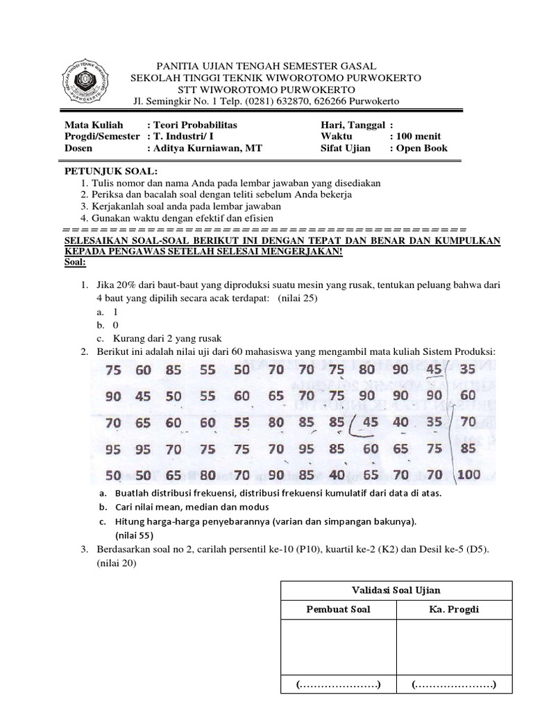 Soal Uts Teori Probabilitas Ti I