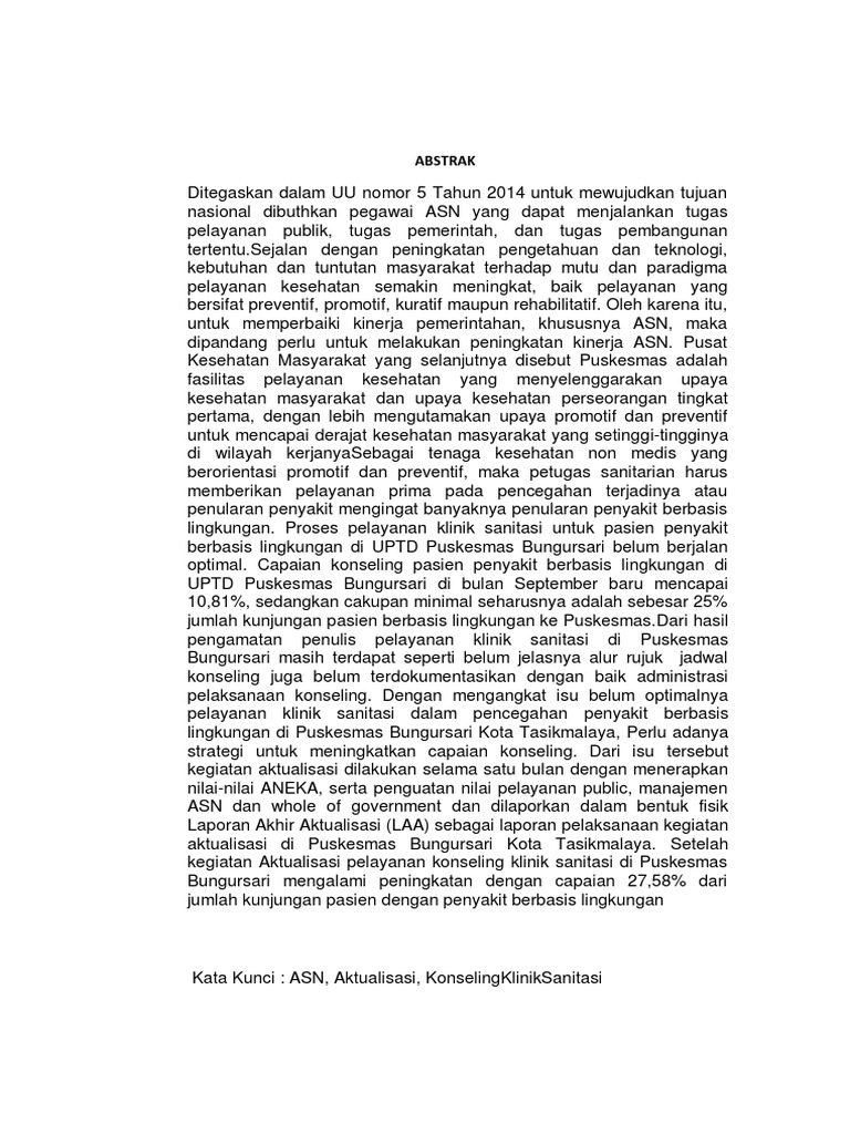 Abstrak Laporan Akhir Aktualisasi Cpns 2019 Pdf