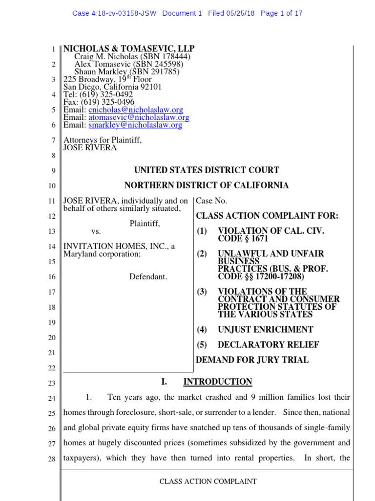 Invitation Homes Lawsuit PDF Class Action Damages