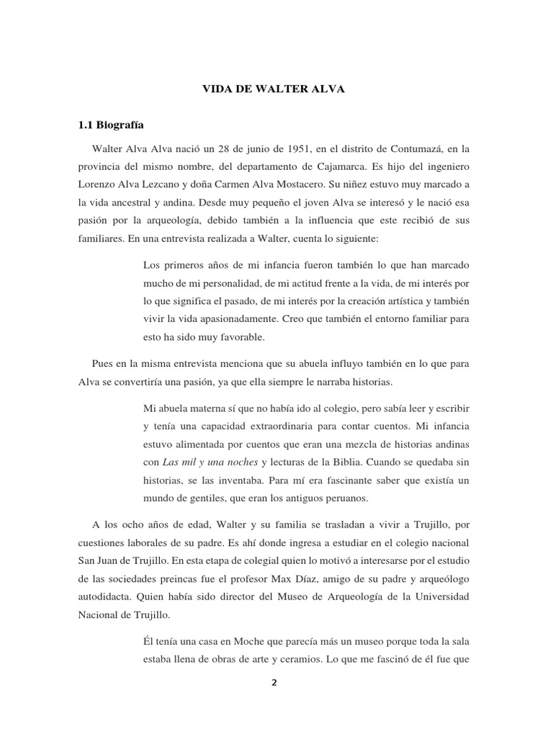 Walter Alva Alva Biografía PDF Museo Arqueología