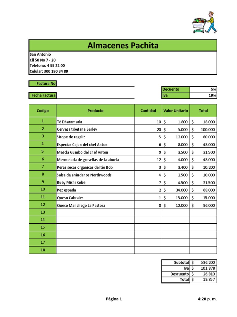 Ejemplo Factura En Excel Ejercicio Factura Excel | PDF