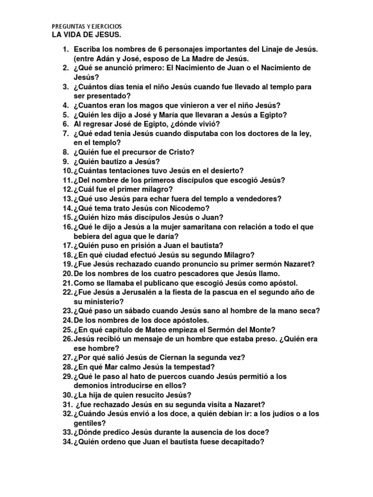 100 Preguntas sobre la Vida de Jesús | PDF | Jesús | Evangelio de juan
