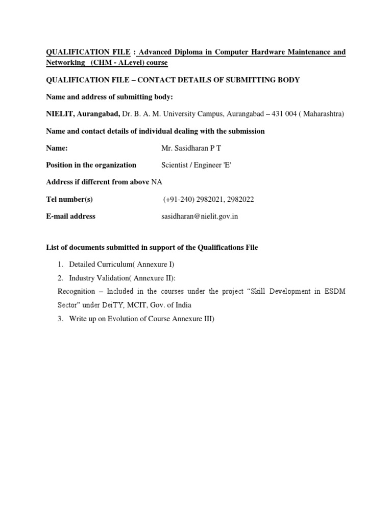 Advanced Diploma in Computer Hardware Maintenance and Networking (CHM