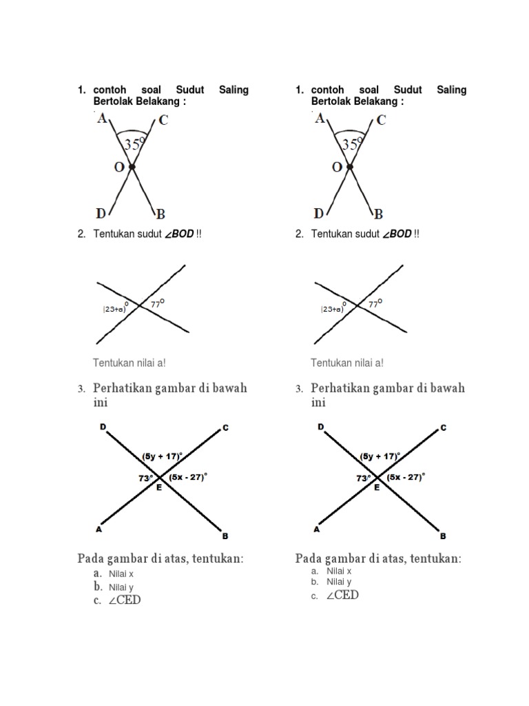 Contoh Soal Sudut Saling Bertolak Belakang