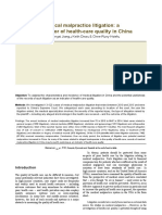 Medical Malpractice Litigation in China Potential Indicator of Healthcare Quality