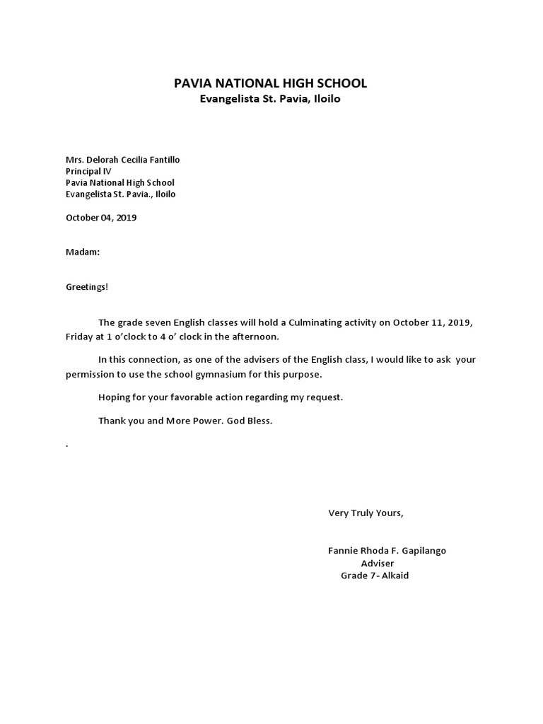 Request for Gym Use for Culminating Activity | PDF
