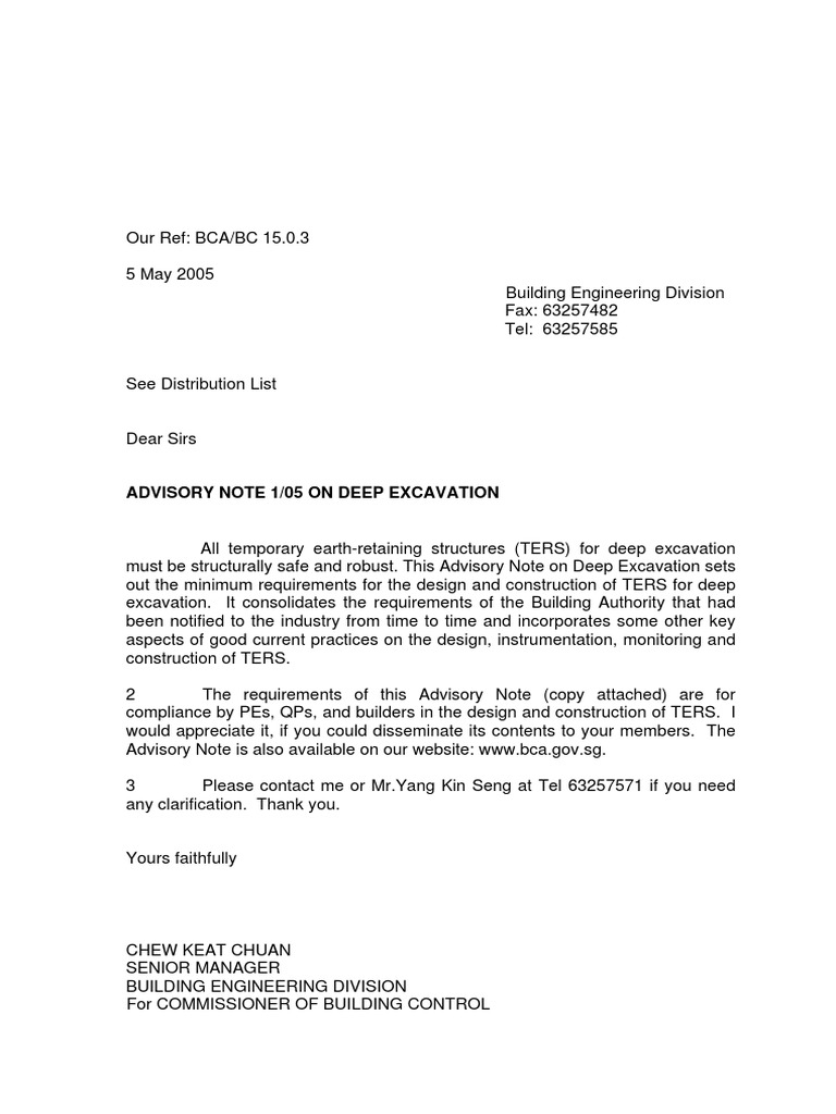 BCA Advisory Note On Deep Excavation PDF | PDF | Geotechnical ...