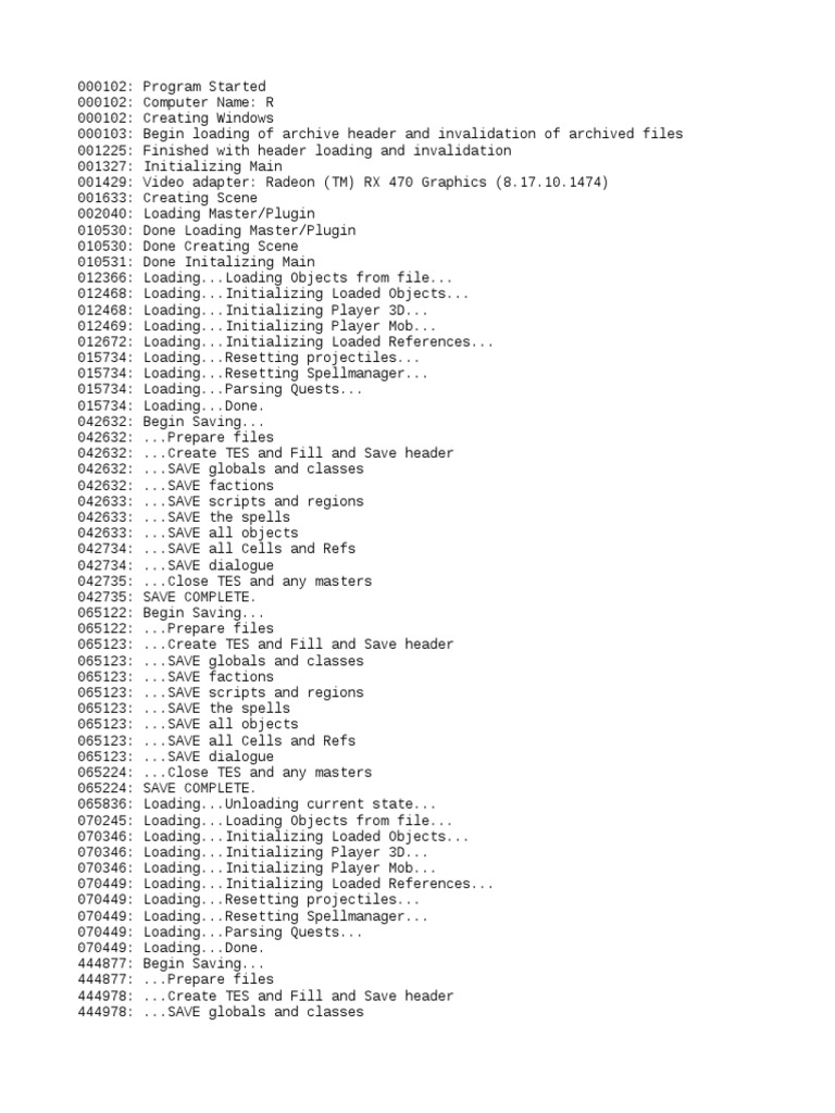 Morrowind Game Initialization Log | PDF | Computing | Software