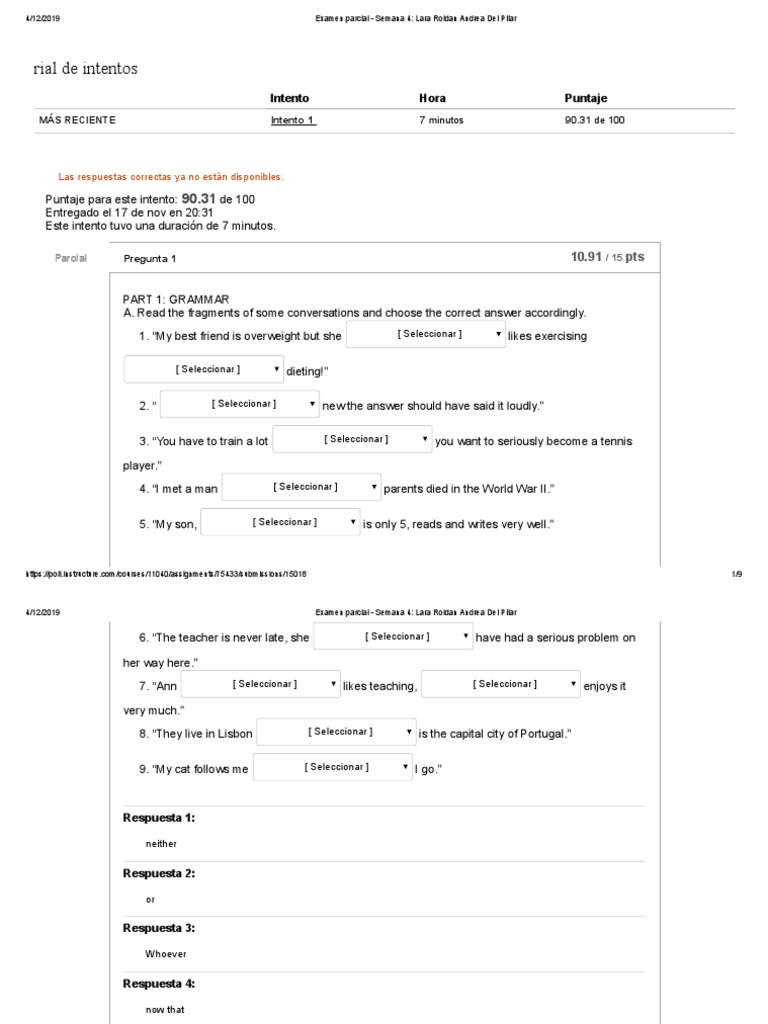 Examen Parcial de Inglés - Semana 4 | PDF | Weight Training | Weightlifting