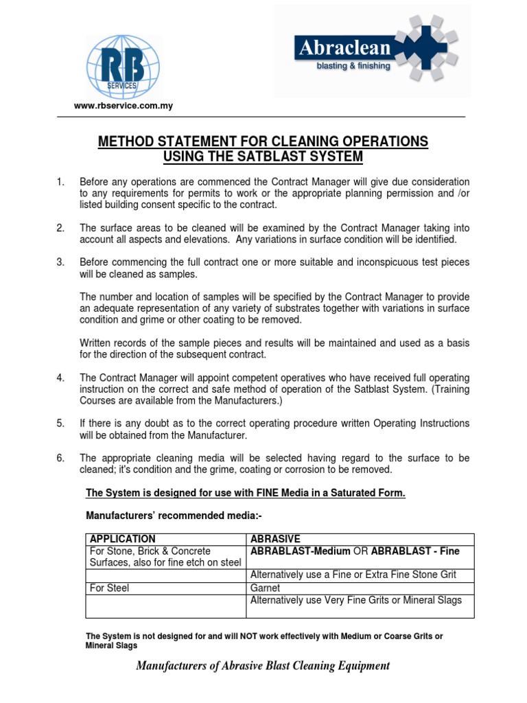 Abrablast Sand Blasting Method Statement | PDF | Building Engineering ...
