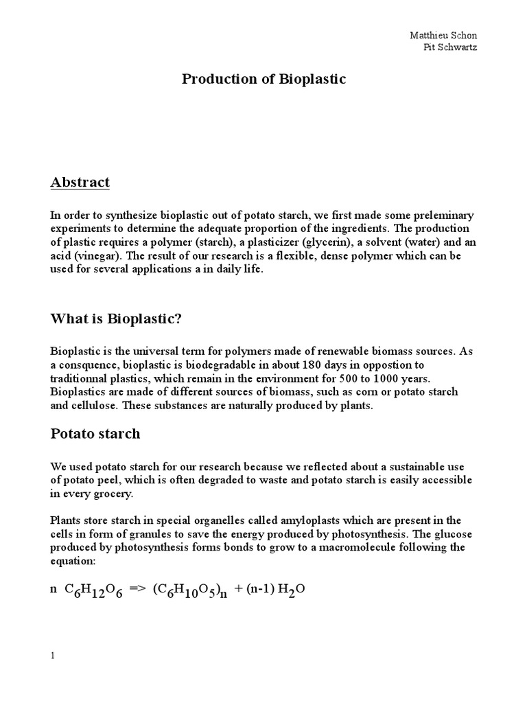 Production of Bioplastic from Potato Starch | PDF | Solution | Starch