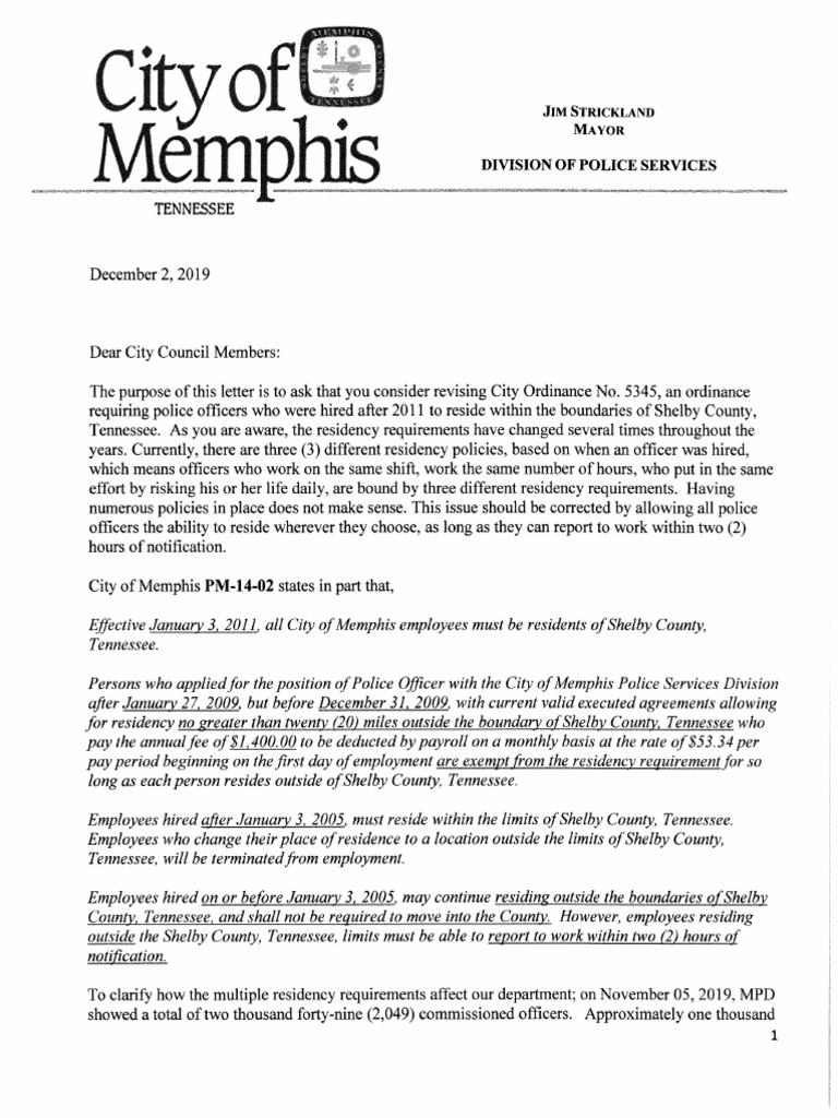 Memphis Police Director Mike Rallings' Letter To Memphis City Council PDF