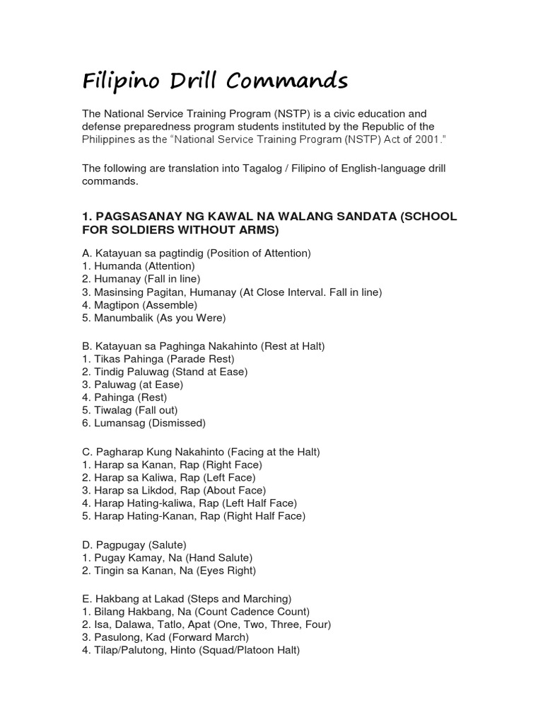 Drills & Ceremonies Filipino Command PDF Military Life Military