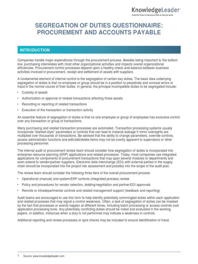 Segregation of Duties in Procurement Audit | PDF | Accounts Payable ...