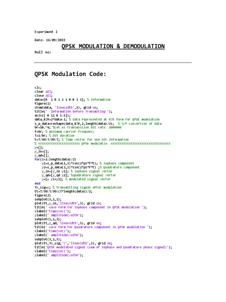 Matlab Code For QPSK PDF Modulation Data Transmission