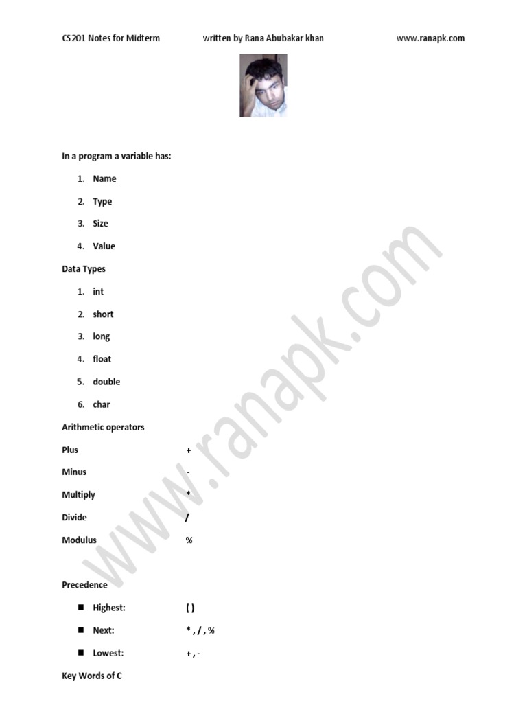 CS201 Midterm Study Guide: C Programming | PDF | Software Engineering ...