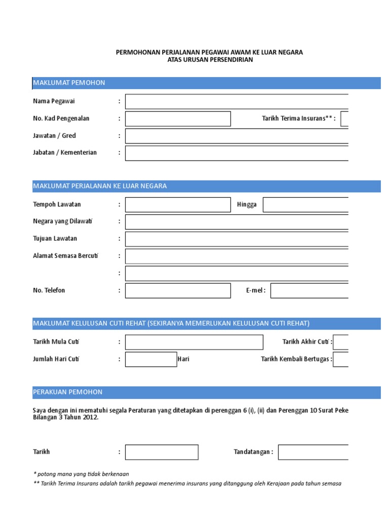 Borang Permohonan Perjalanan Pegawai Awam Ke Luar Negara 2020