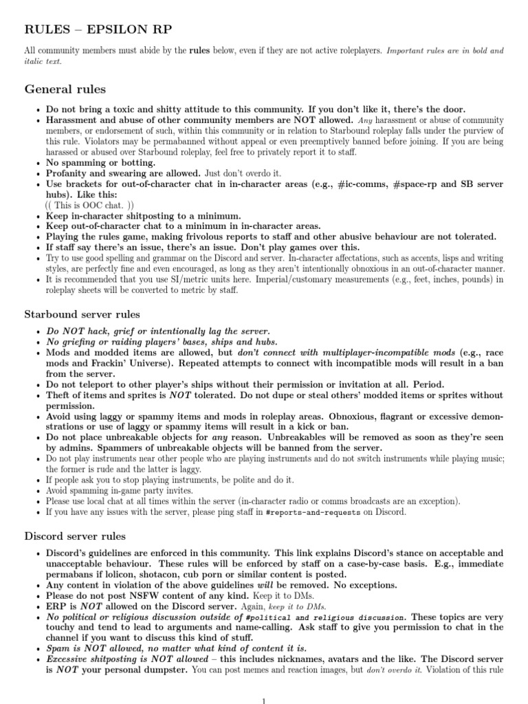 Server Rules PDF Role Playing Games Consent