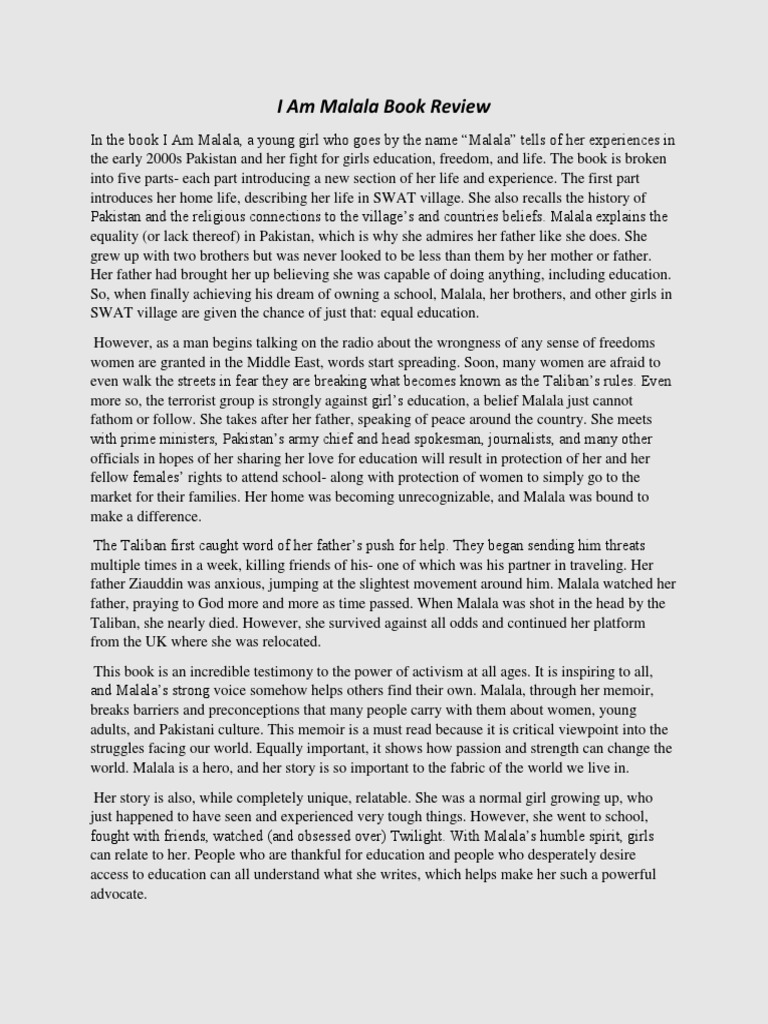 I Am Malala Book Review | PDF | Malala Yousafzai