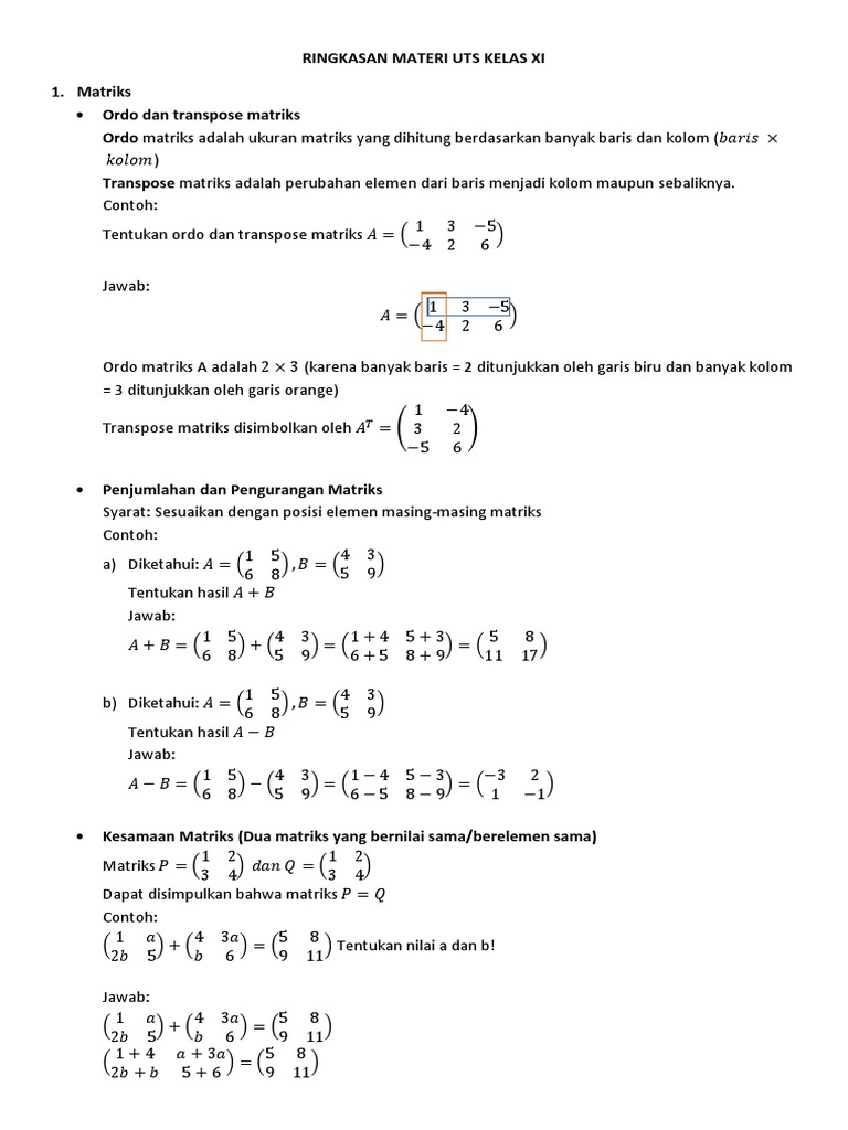 Matriks dan Vektor Kelas XI UTS | PDF | Sains & Matematika | Komputer