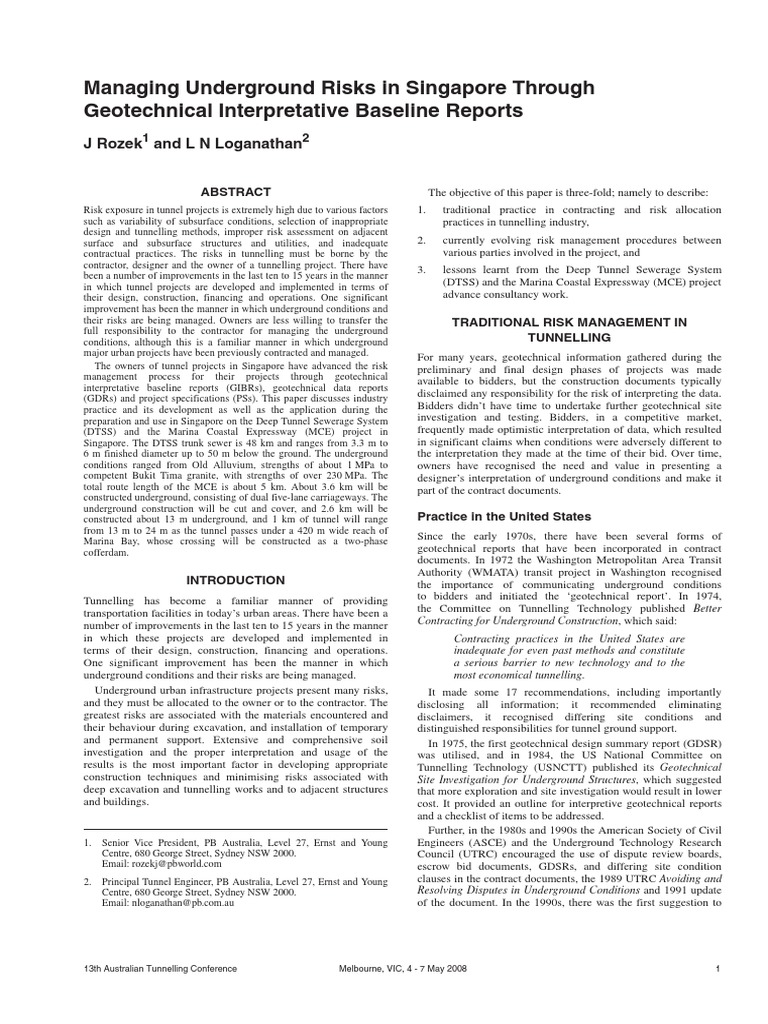 Managing Underground Risks in Singapore | PDF | Risk Management ...