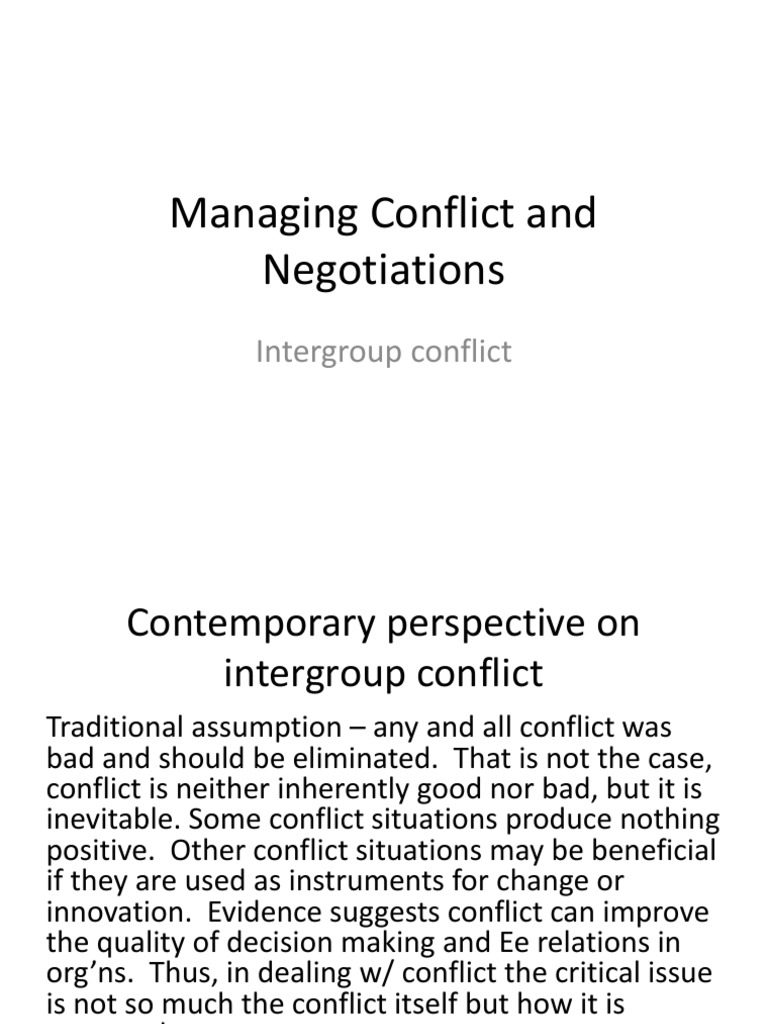 Managing Intergroup Conflict Strategies | PDF | Negotiation | Conflict ...