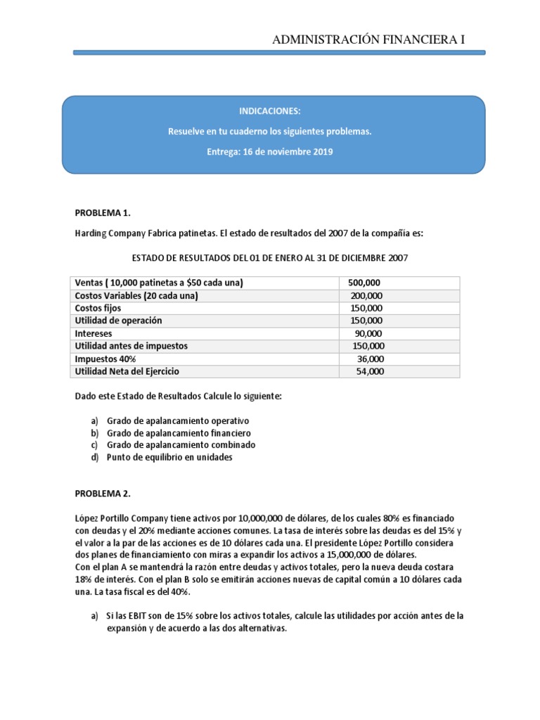 Ejercicios de Apalancamiento | PDF | Finanzas y dinero