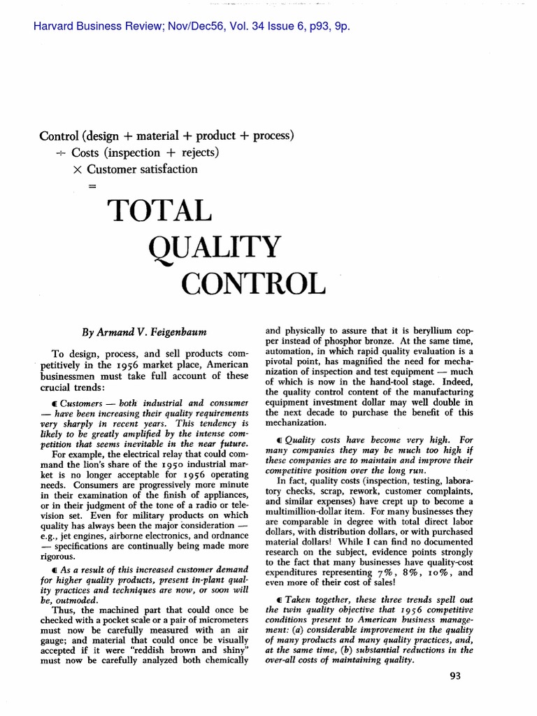 Total Quality Control Harvard Business Review (Feigenbaum, A 1956