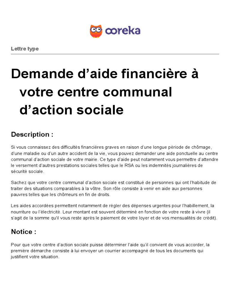 Ooreka Demande Aide Financiere Contre Communal Aide Social Chomage Sciences Sociales
