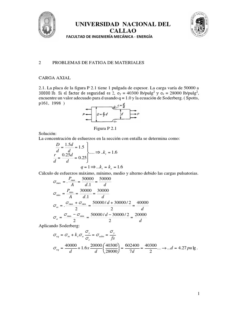 Ejercicios de Fatiga de Materiales | PDF | Ingeniería mecánica | Ingeniería