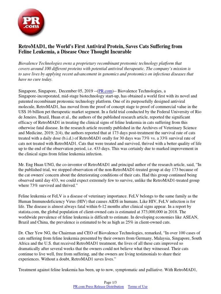 RetroMAD1, The World's First Antiviral Protein, Saves Cats Suffering ...